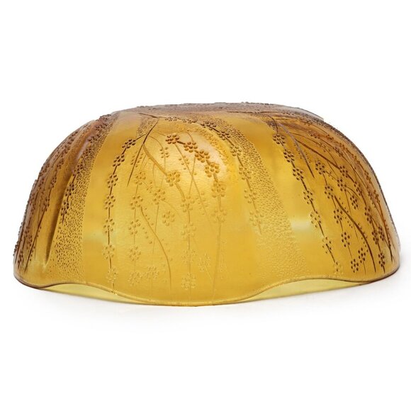 Vintage Pasabahce Amber Glass Salad Bowl Yellow Floral Scalloped Edge 90s Retro - Picture 9 of 9